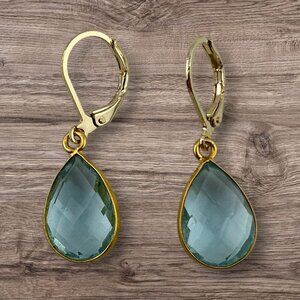 Aquamarine Earrings 18KT Gold Filled Leverbacks 14K Vermeil Bezel Setting NWT